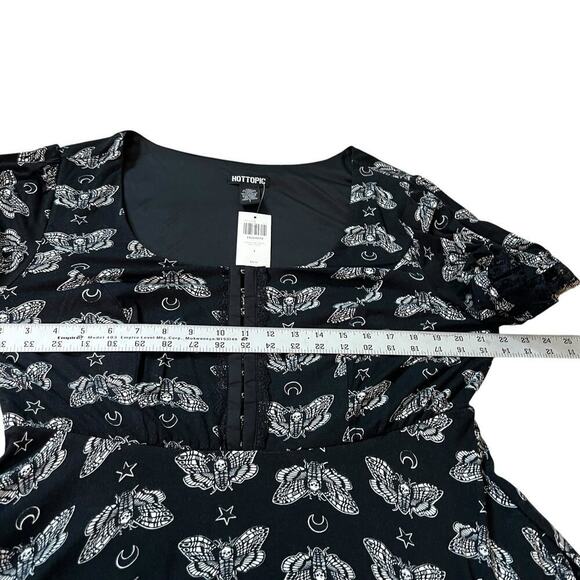 HOT TOPIC Death Moth Black Fit Flare Mini Dress Witchy Whimsygoth Fairy Sz XL - Picture 10 of 12